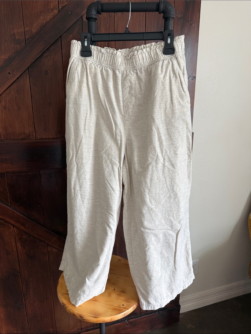 Madewell Cream Elastic-Ruffle Waist Pants